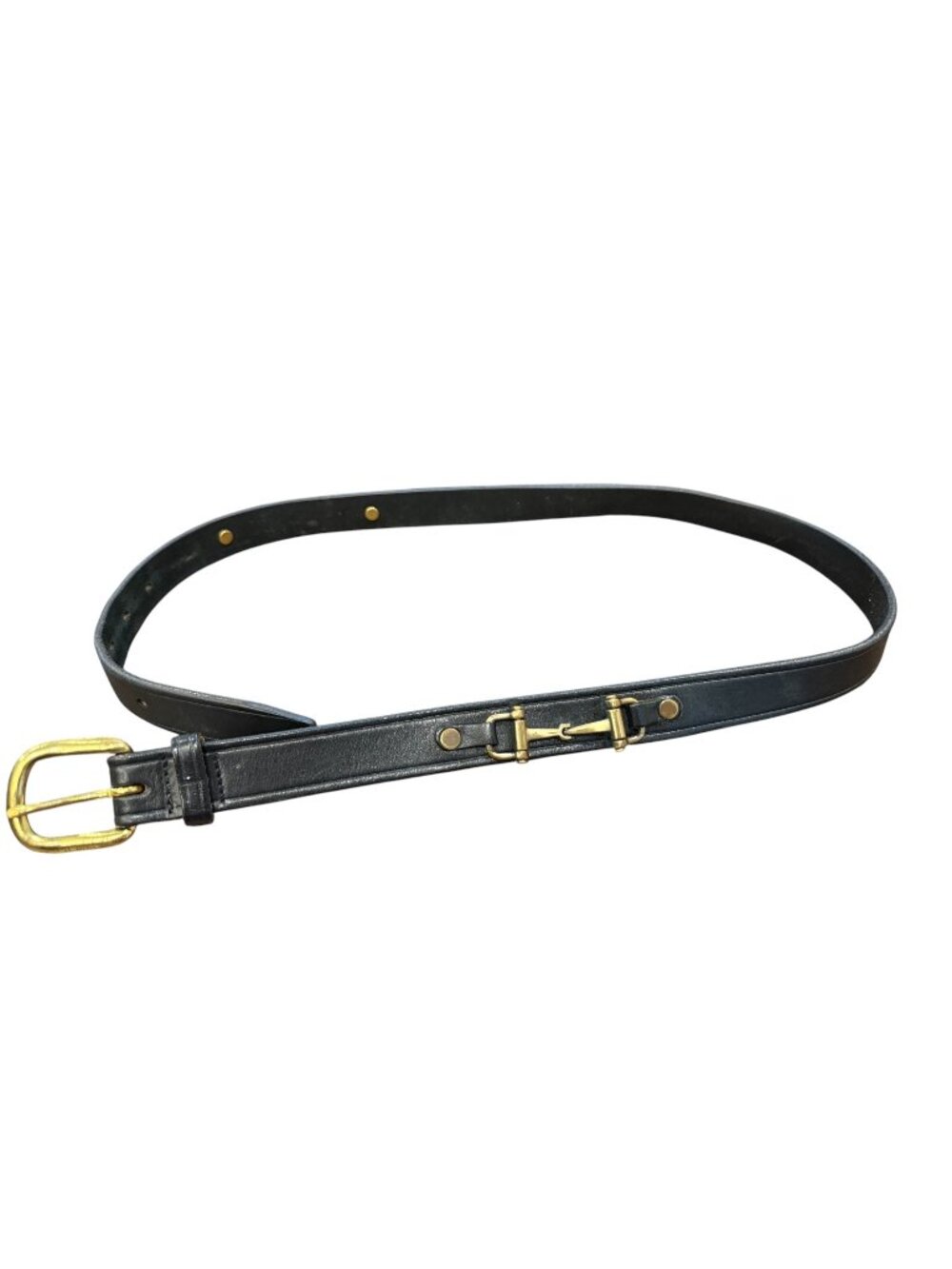 Tory Vintage Black Leather Belt With Brass Buckle & Horsebit Closure EUC